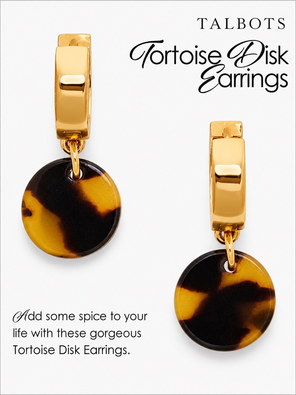 Talbots Gold and Tortoise Shell Disk Earrings
